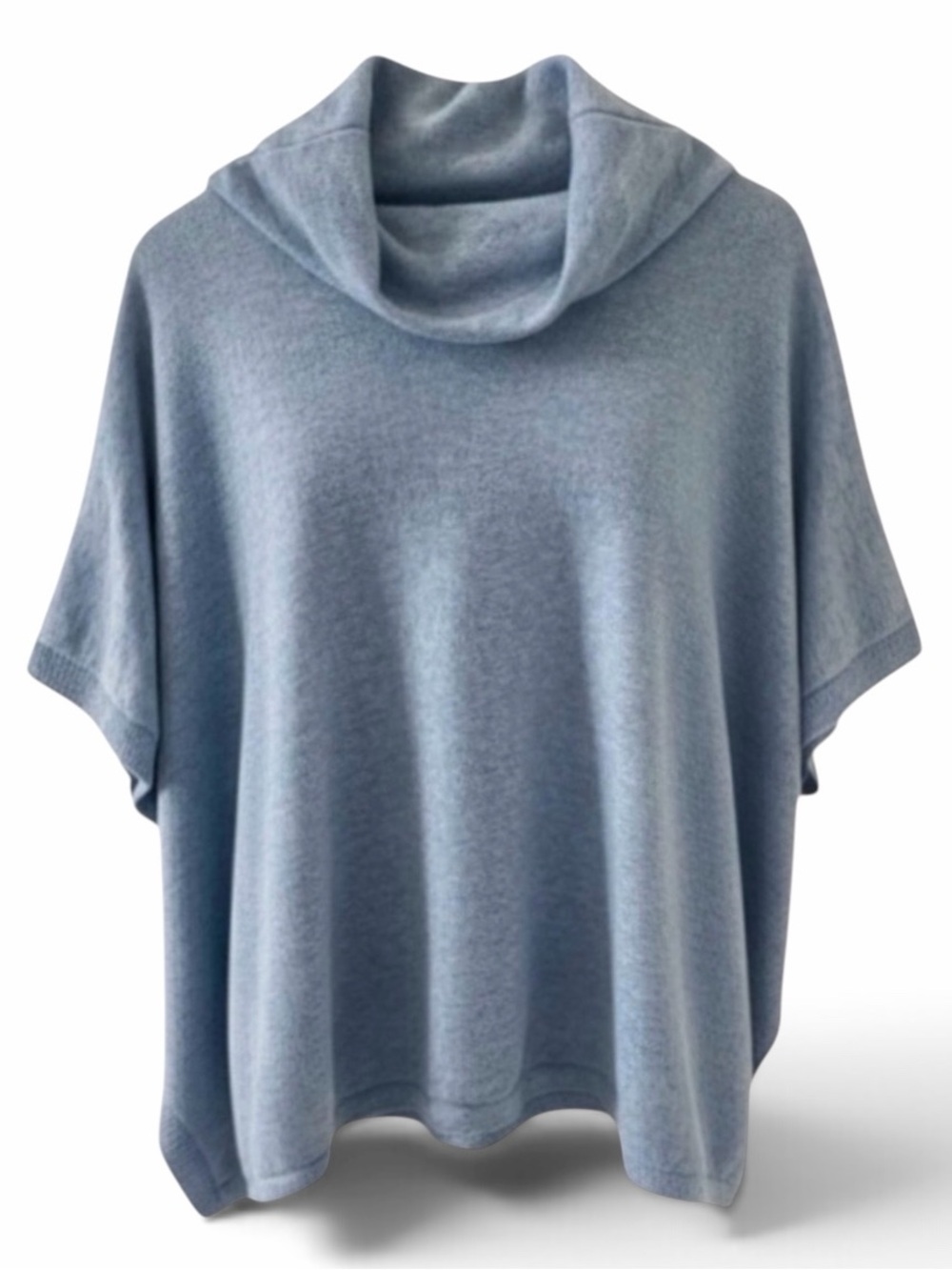 Mario Romano Italy Light Blue Cowl Neck Short Sleeve Cashmere Cape Sweater